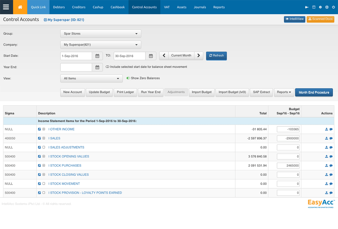 EasyAcc Control Accounts